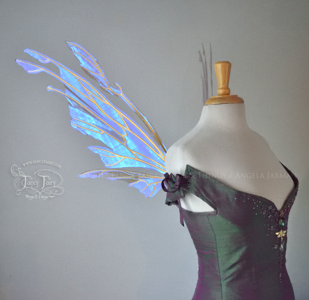 Goblin Iridescent Fairy Wings in Lilac with Gold Veins