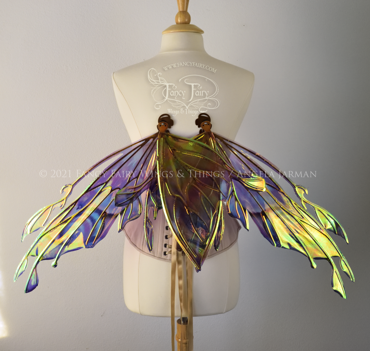 Goblin Princess Convertible Iridescent Painted 'Magenta Sunset' Fairy Wings with Copper Veins