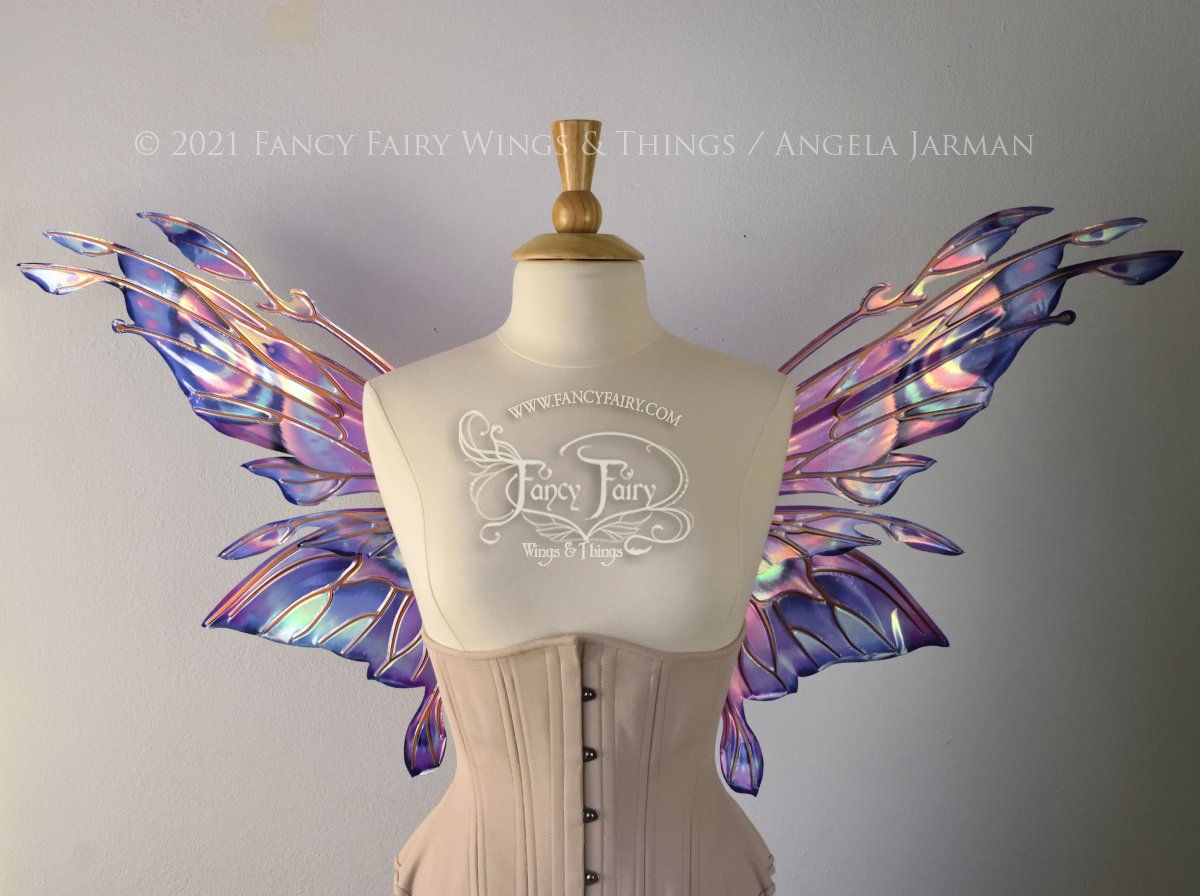 Goblin Princess Convertible Iridescent Painted 'Magenta Sunset' Fairy Wings with Copper Veins