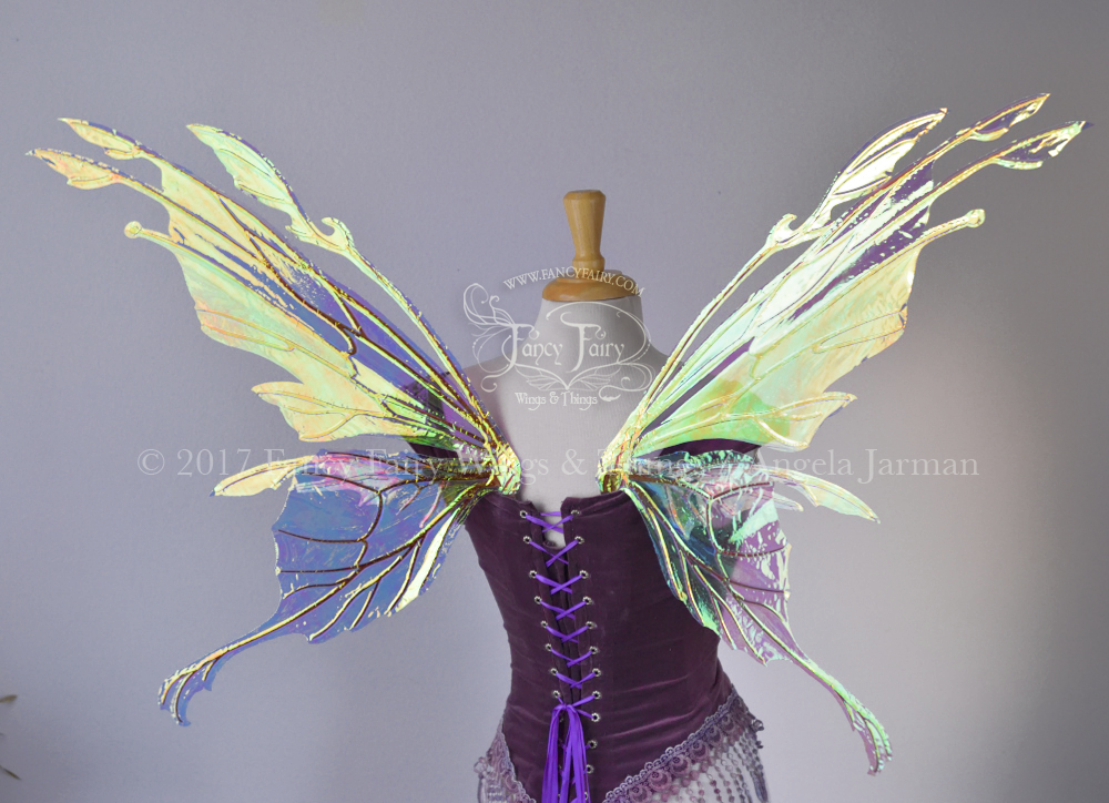 Goblin / Morgana Hybrid Iridescent Fairy Wings in Clear Diamond Fire with Copper Veins