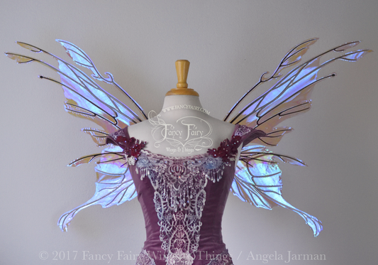 Goblin / Morgana Hybrid Iridescent Fairy Wings in Lilac with Black Veins