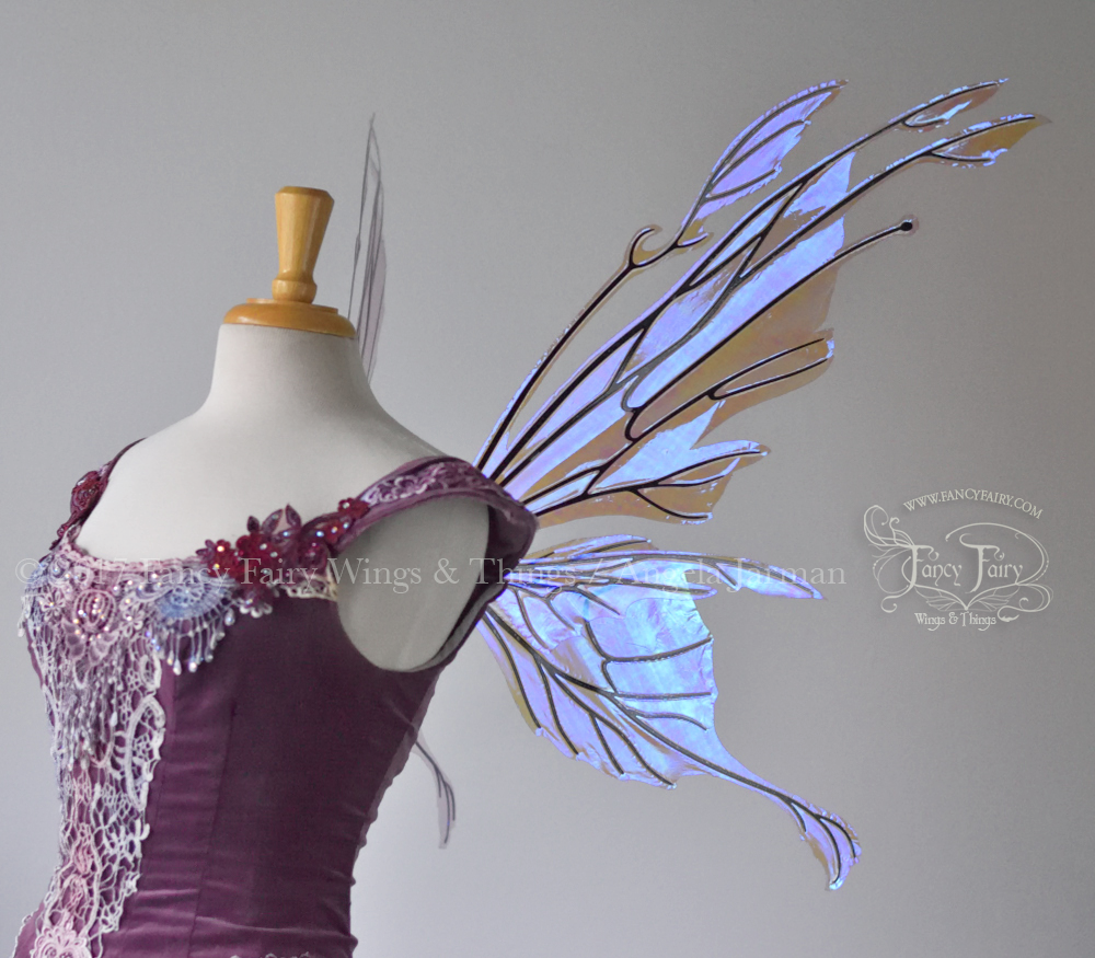 Goblin / Morgana Hybrid Iridescent Fairy Wings in Lilac with Black Veins