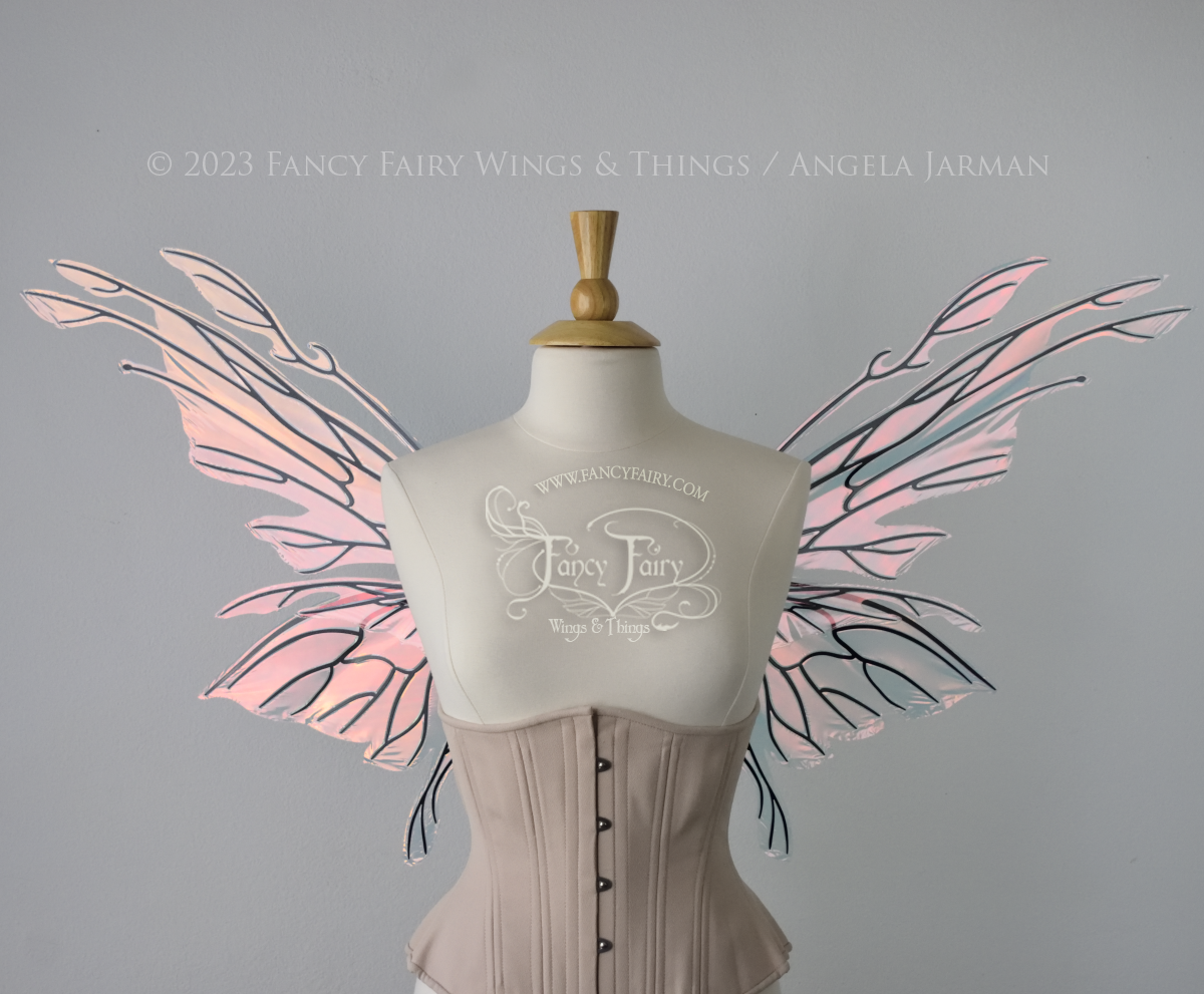 Goblin Princess Convertible Iridescent Fairy Wings in Blush with Black Veins