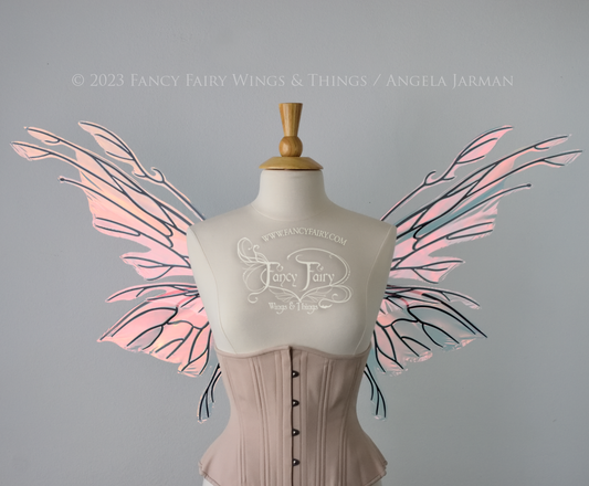 Goblin Princess Convertible Iridescent Fairy Wings in Blush with Black Veins