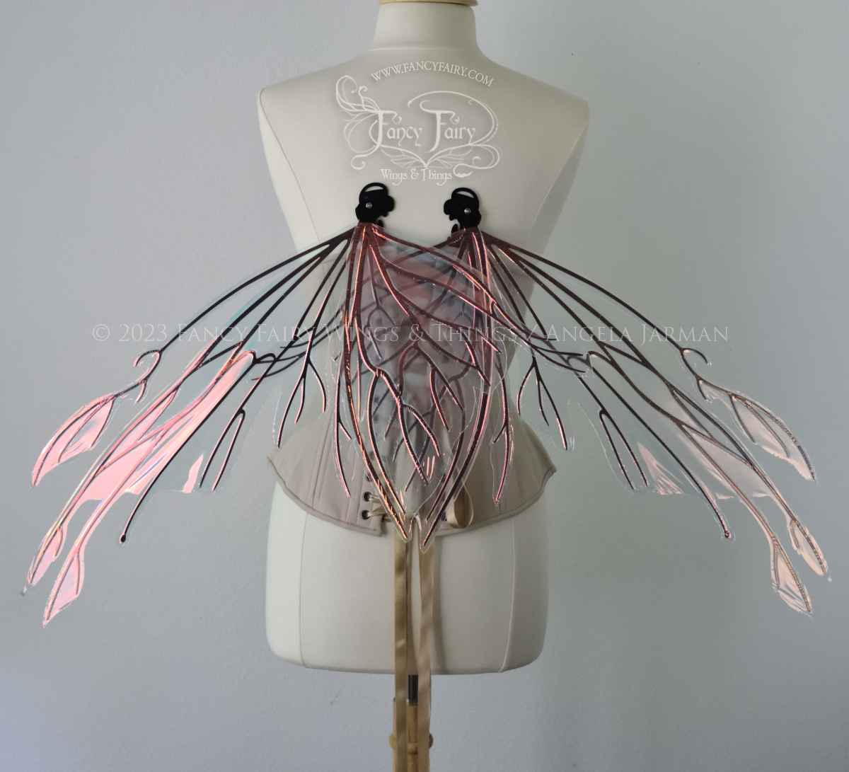 Goblin Princess Convertible Iridescent Fairy Wings in Blush with Black Veins