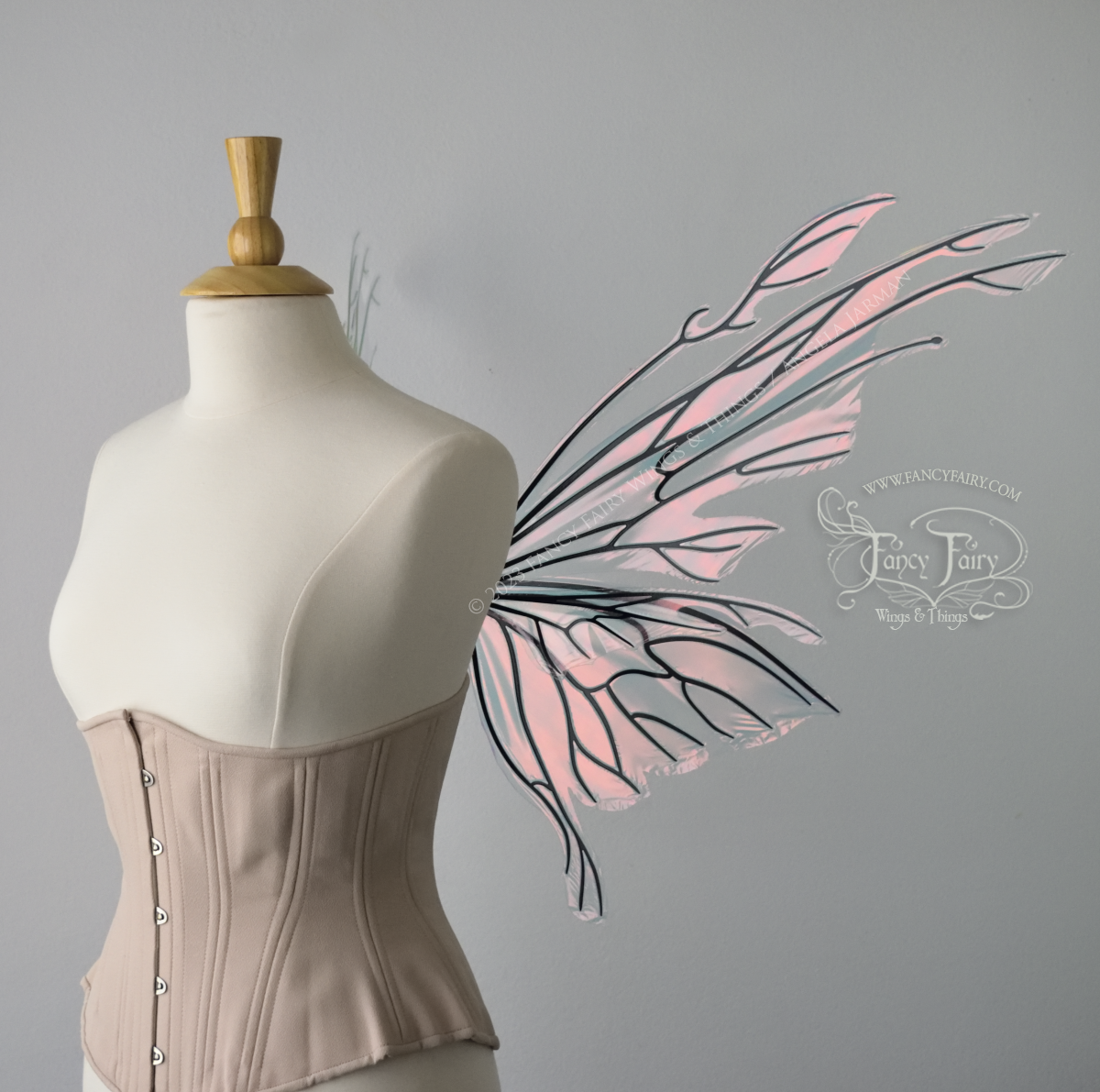 Goblin Princess Convertible Iridescent Fairy Wings in Blush with Black Veins