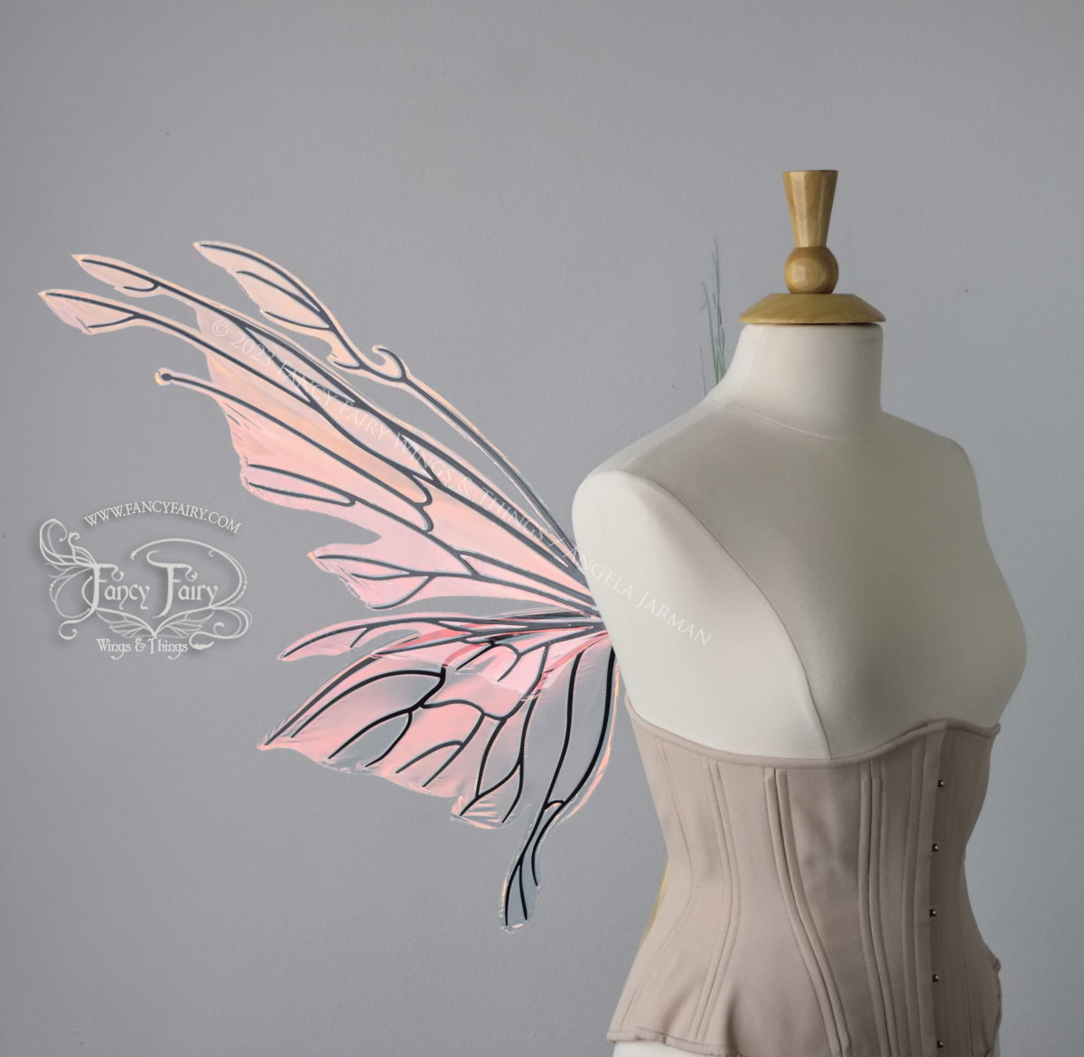 Goblin Princess Convertible Iridescent Fairy Wings in Blush with Black Veins