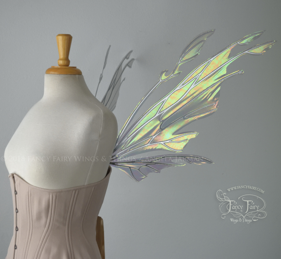 Goblin Iridescent Fairy Wings in Patina Green with Chrome Silver Veins