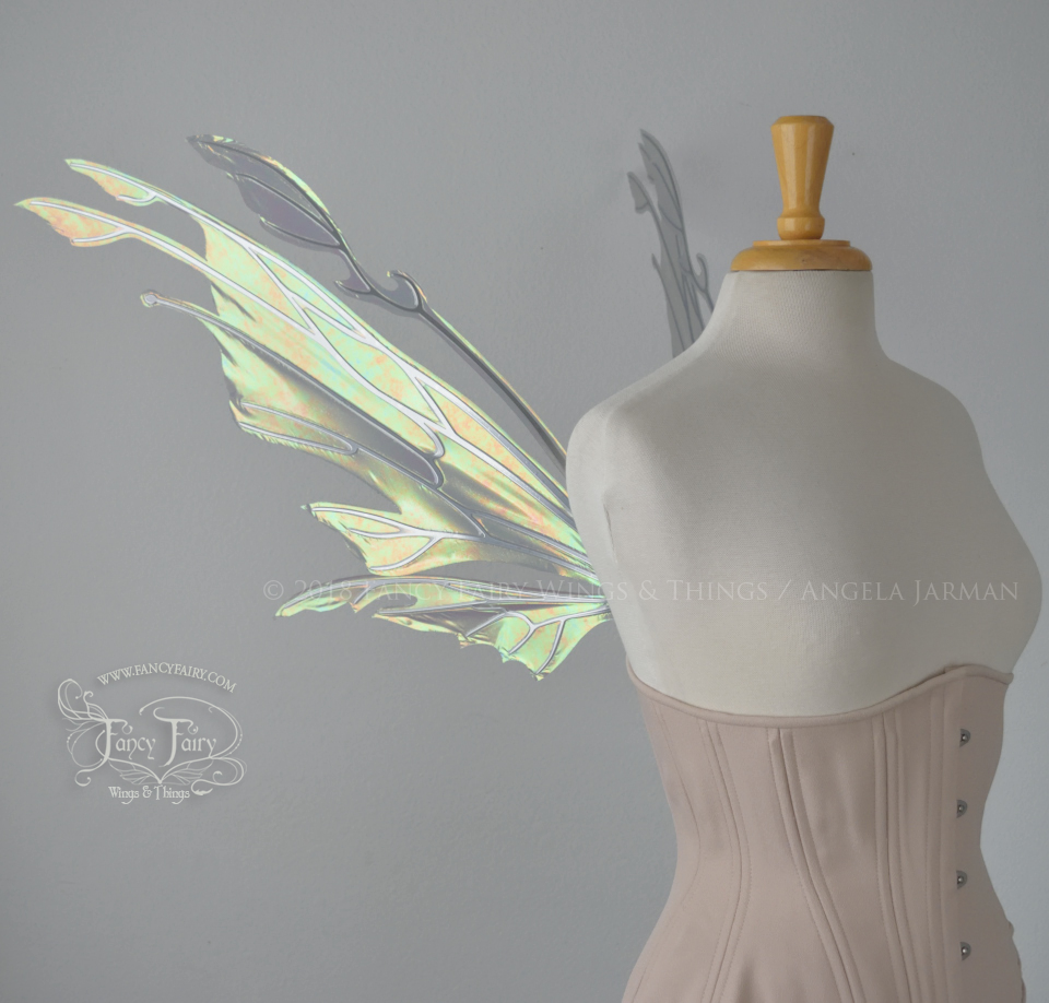 Goblin Iridescent Fairy Wings in Patina Green with Chrome Silver Veins