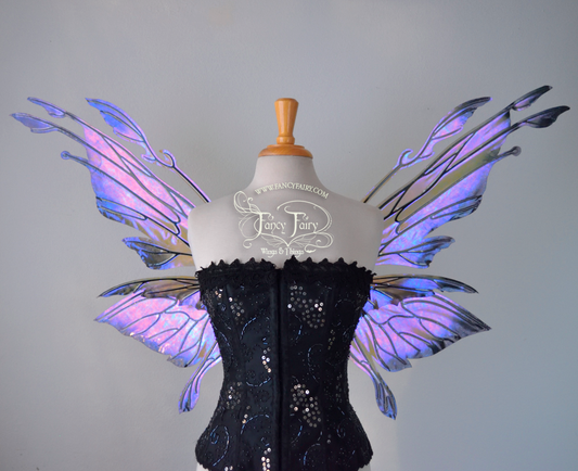 Goblin Princess Iridescent Painted Fairy Wings in Ultraviolet Sunset with Black Veins