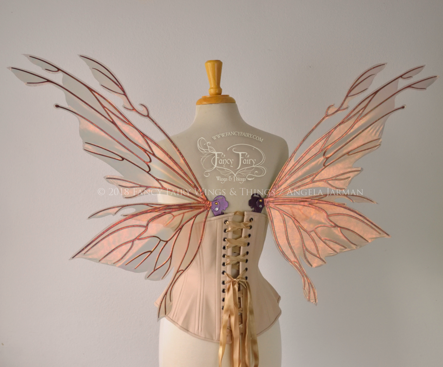 Goblin Princess New Convertible Iridescent Fairy Wings in Rose Gold with Chameleon Cherry Violet Veins