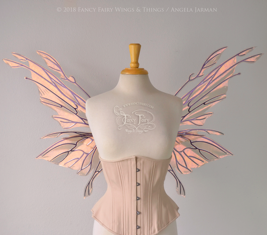 Goblin Princess New Convertible Iridescent Fairy Wings in Rose Gold with Chameleon Cherry Violet Veins