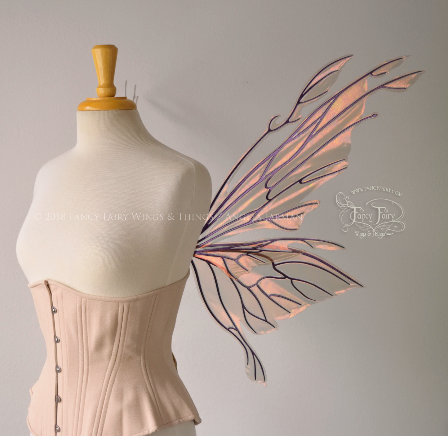 Goblin Princess New Convertible Iridescent Fairy Wings in Rose Gold with Chameleon Cherry Violet Veins