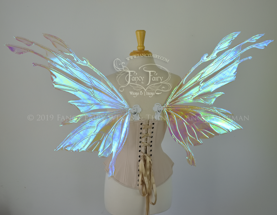 Goblin Princess Convertible Iridescent Fairy Wings in Opal with Pearl Veins