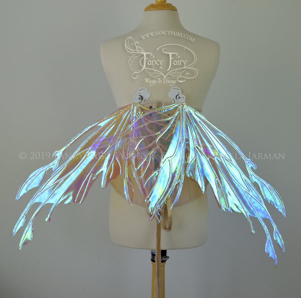 Goblin Princess Convertible Iridescent Fairy Wings in Opal with Pearl Veins