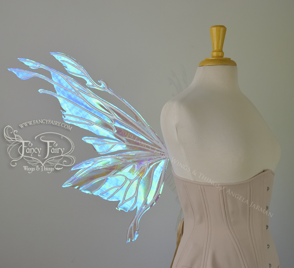 Goblin Princess Convertible Iridescent Fairy Wings in Opal with Pearl Veins