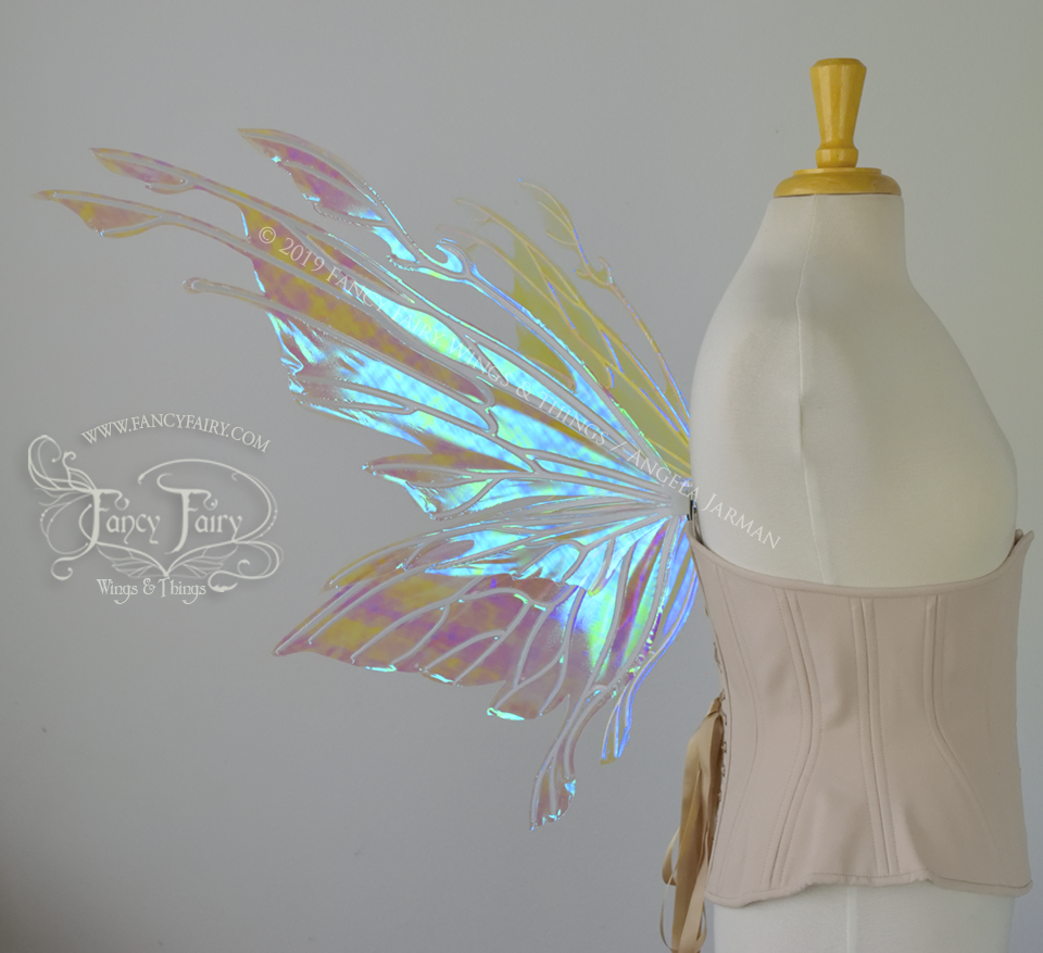 Goblin Princess Convertible Iridescent Fairy Wings in Opal with Pearl Veins