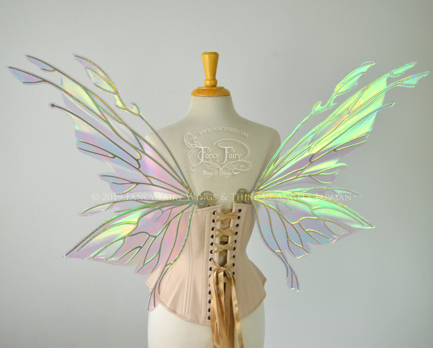 Goblin Princess Convertible Iridescent Fairy Wings in Satin White with Candy Gold Veins