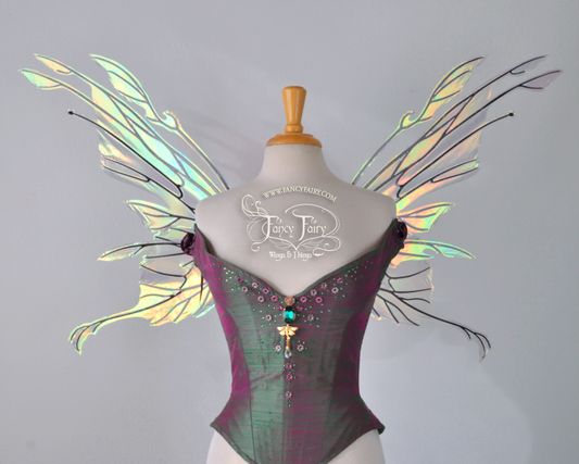 Goblin Queen Iridescent Fairy Wings in Patina Green with Pearl Veins