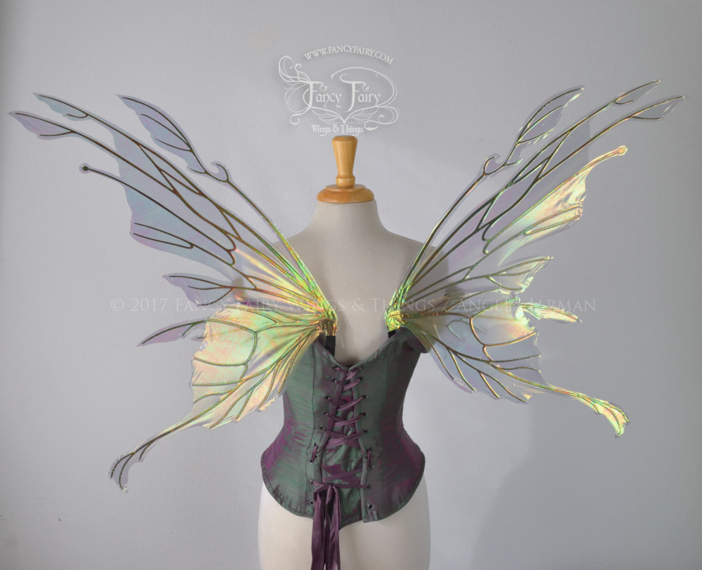 Goblin Queen Iridescent Fairy Wings in Patina Green with Pearl Veins