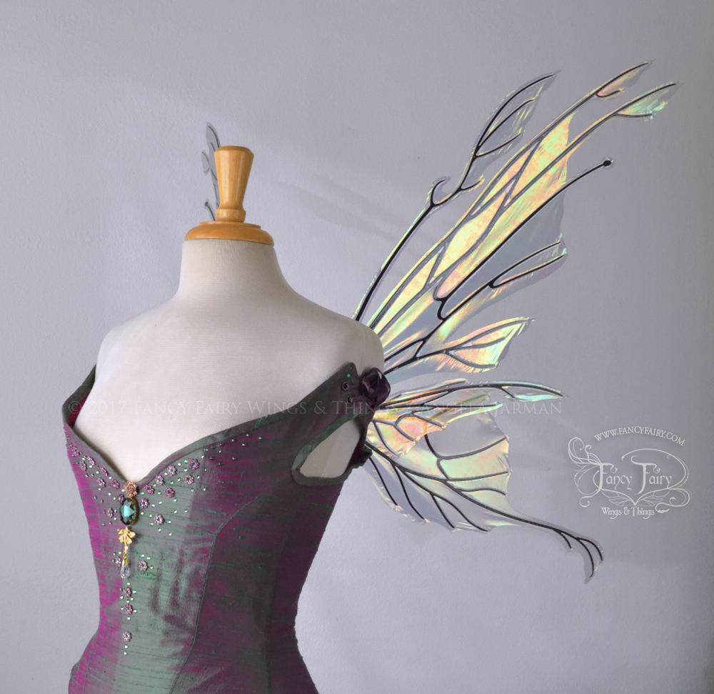 Goblin Queen Iridescent Fairy Wings in Patina Green with Pearl Veins