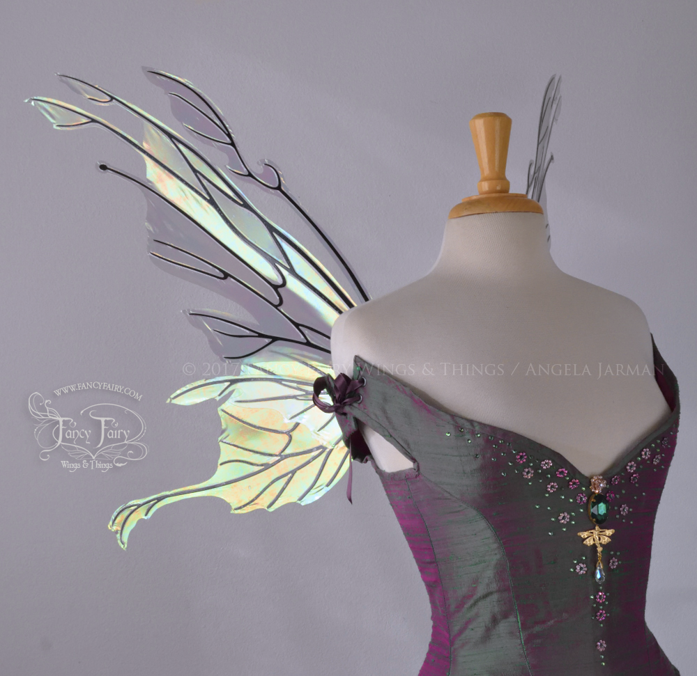 Goblin Queen Iridescent Fairy Wings in Patina Green with Pearl Veins