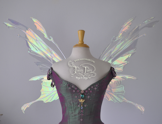 Goblin Queen Iridescent Fairy Wings in Patina Green with Pearl Veins