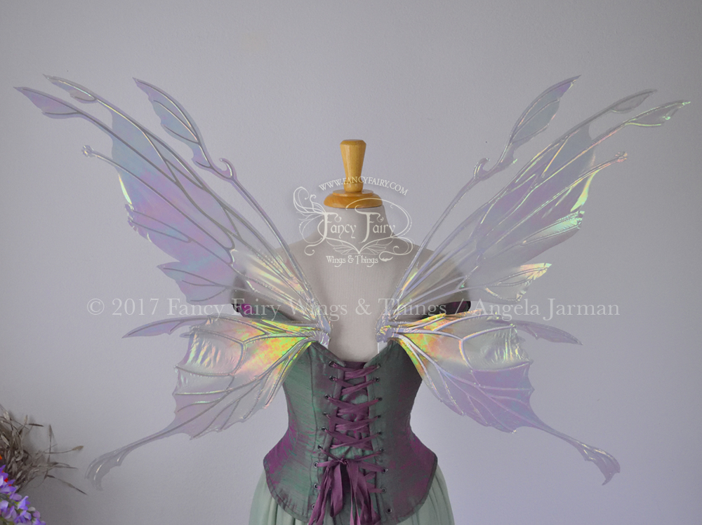 Goblin Queen Iridescent Fairy Wings in Patina Green with Pearl Veins