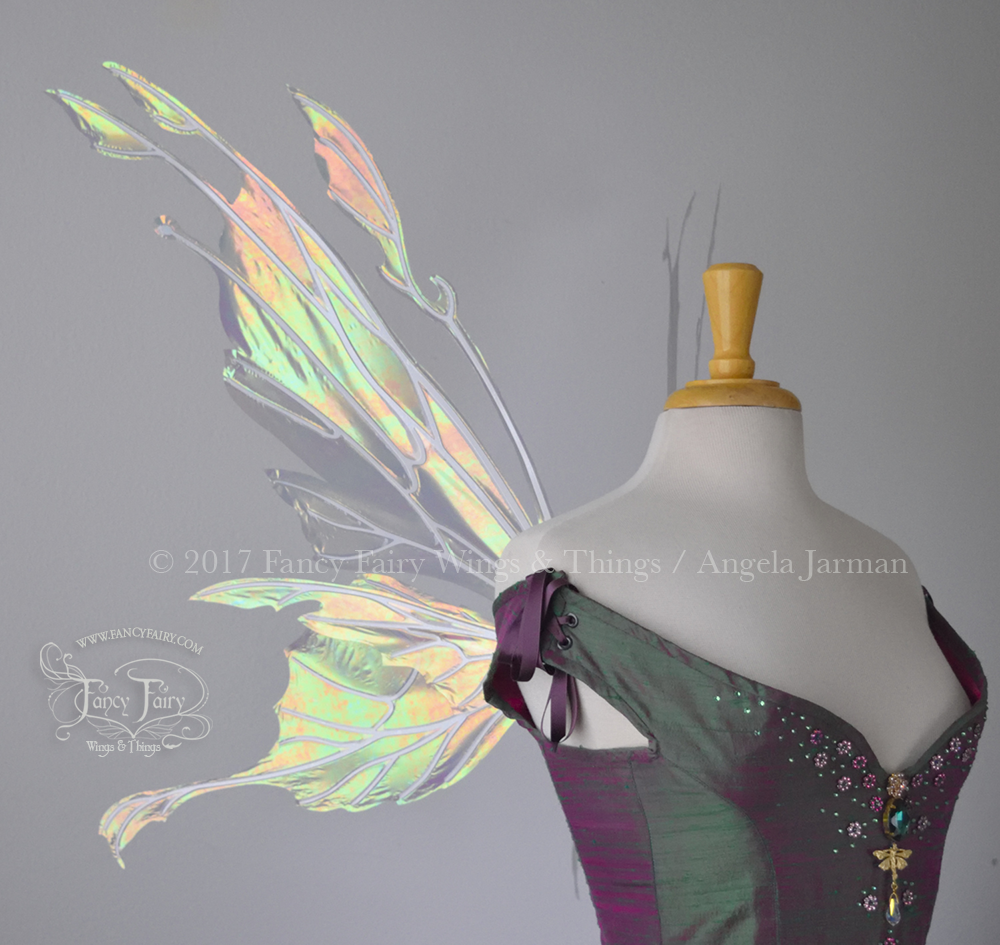 Goblin Queen Iridescent Fairy Wings in Patina Green with Pearl Veins