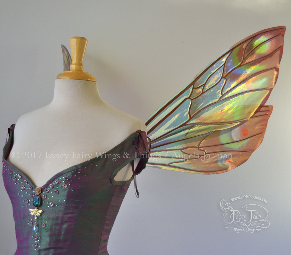 Ellette Painted Iridescent Fairy Wings in Earth Tones with Copper Veins
