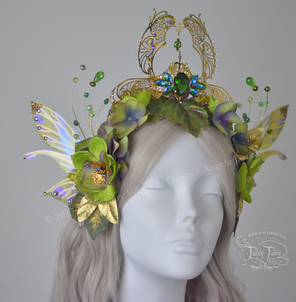 Green & Gold Absinthe Filigree Fairy Crown / Headdress with Salome wings