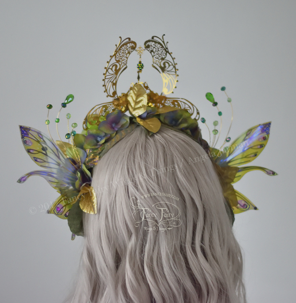 Green & Gold Absinthe Filigree Fairy Crown / Headdress with Salome wings