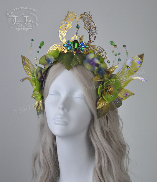 Green & Gold Absinthe Filigree Fairy Crown / Headdress with Salome wings