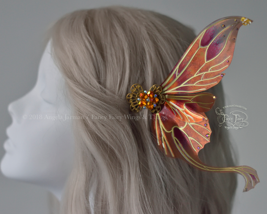 Guinevere 5 inch Fairy Wings Hair Pins in Queen Alexandria Poppy with Brass Veins