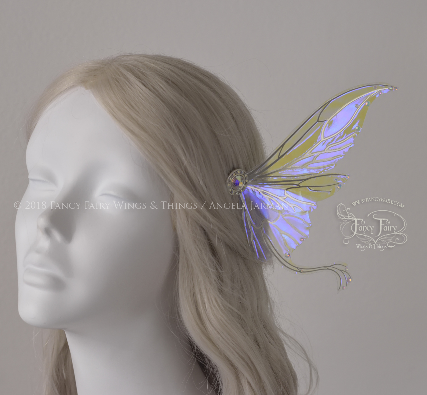 Guinevere 5 inch Fairy Wings Hair Pins in Iridescent Ultraviolet with Silver Veins