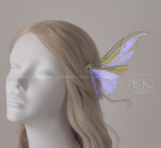 Guinevere 5 inch Fairy Wings Hair Pins in Iridescent Ultraviolet with Silver Veins