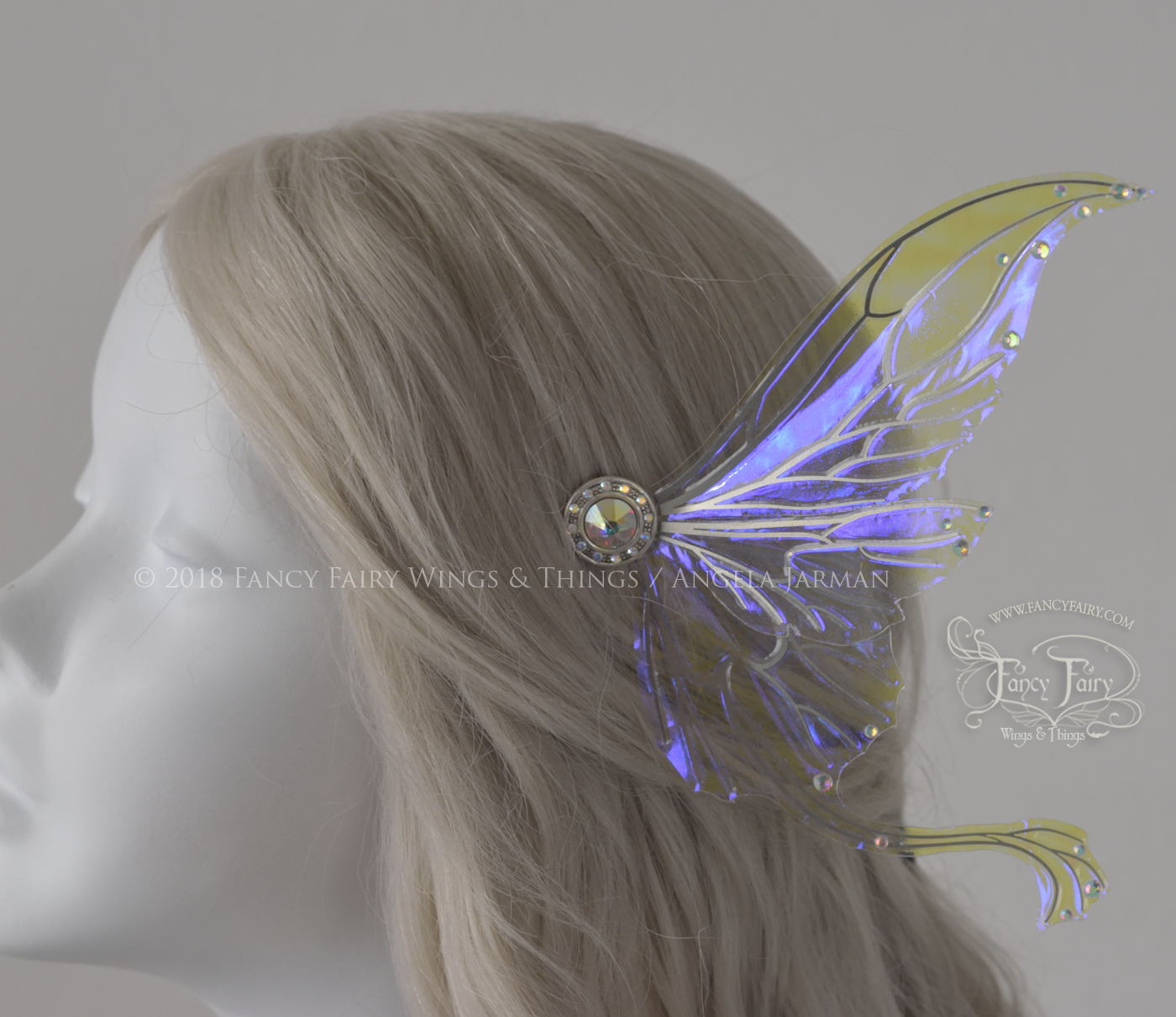 Guinevere 5 inch Fairy Wings Hair Pins in Iridescent Ultraviolet with Silver Veins