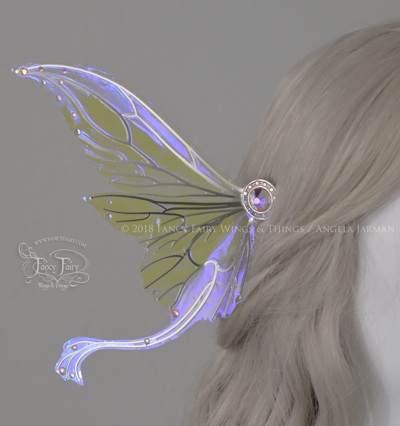 Guinevere 5 inch Fairy Wings Hair Pins in Iridescent Ultraviolet with Silver Veins