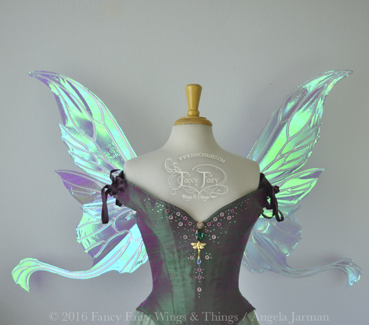 Guinevere Iridescent Fairy Wings in Aquamarine with Pearl veins