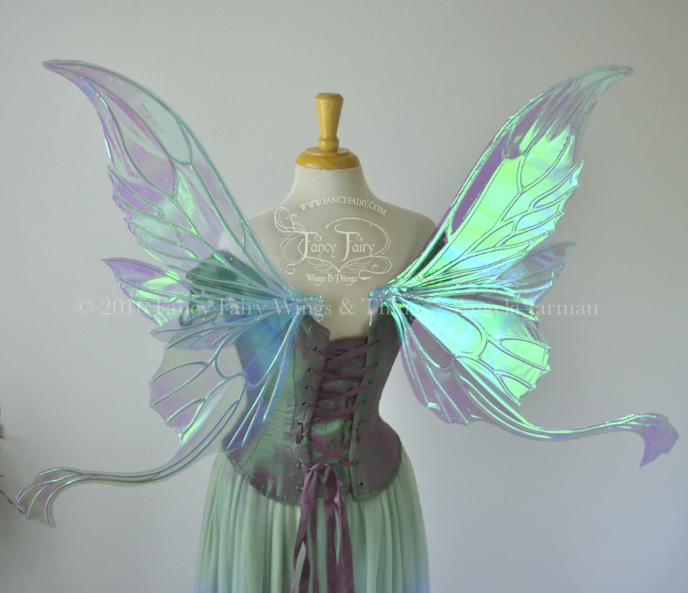 Guinevere Iridescent Fairy Wings in Aquamarine with Pearl veins