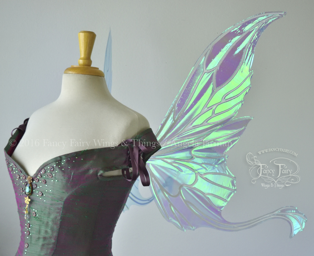 Guinevere Iridescent Fairy Wings in Aquamarine with Pearl veins