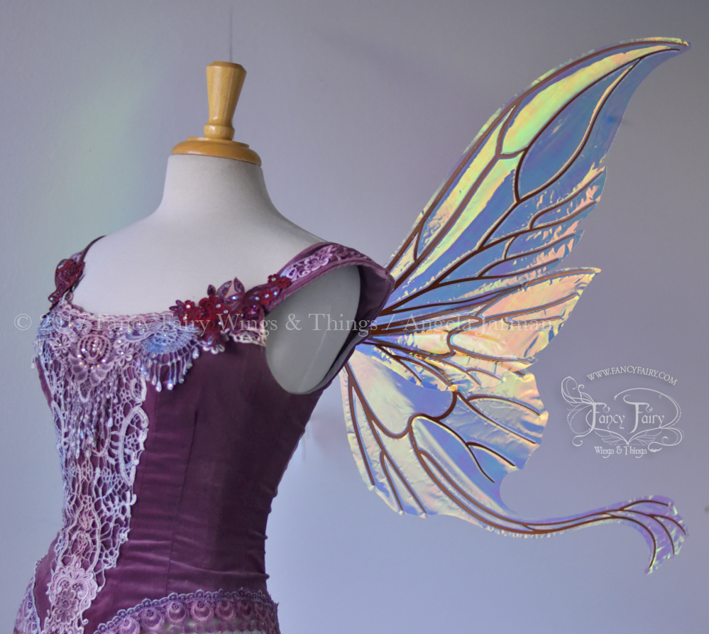 Guinevere Iridescent Fairy Wings in Clear Diamond Fire with Copper Veining