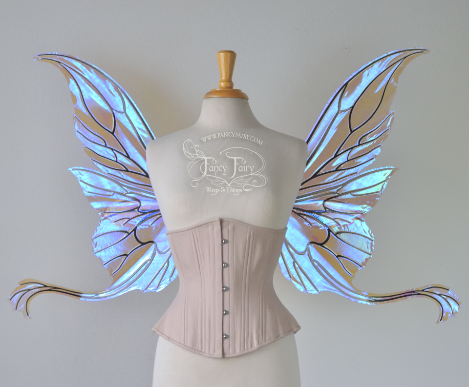 Guinevere Iridescent Fairy Wings in Clear Diamond Fire with Black Veining