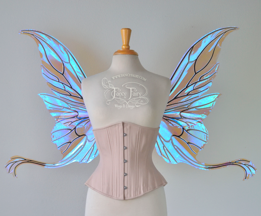 Guinevere Iridescent Fairy Wings in Clear Diamond Fire with Black Veining