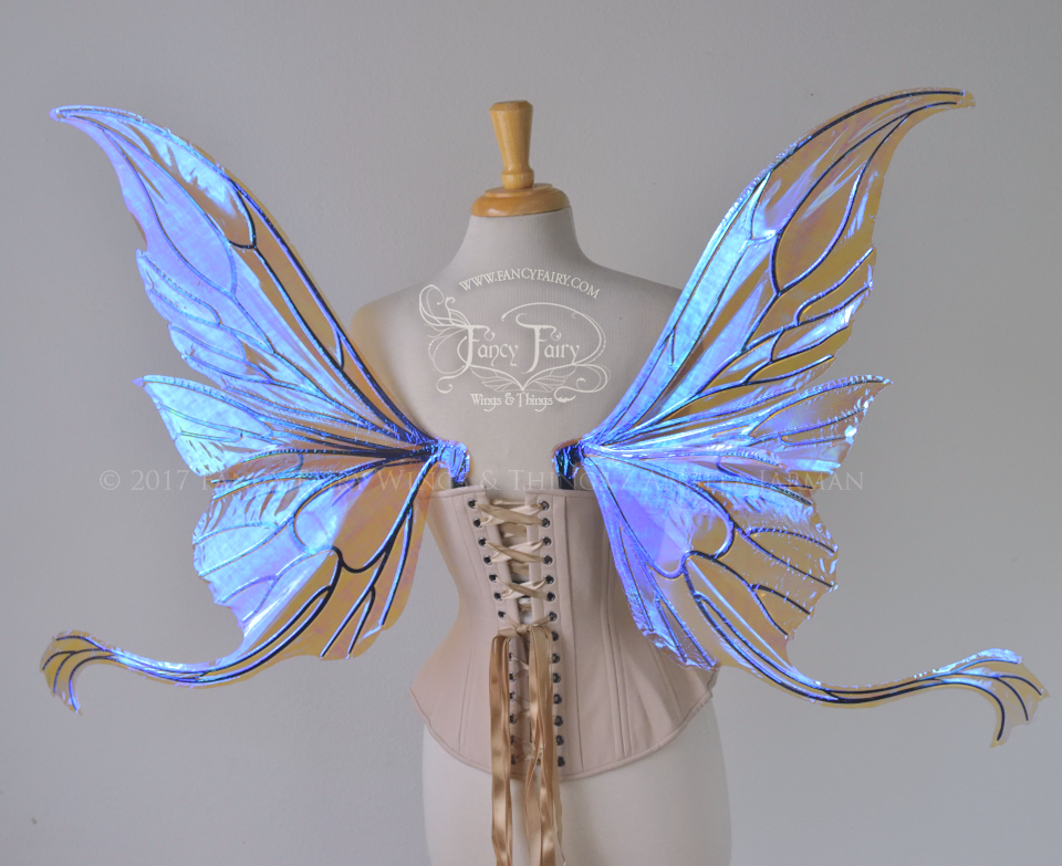 Guinevere Iridescent Fairy Wings in Clear Diamond Fire with Black Veining