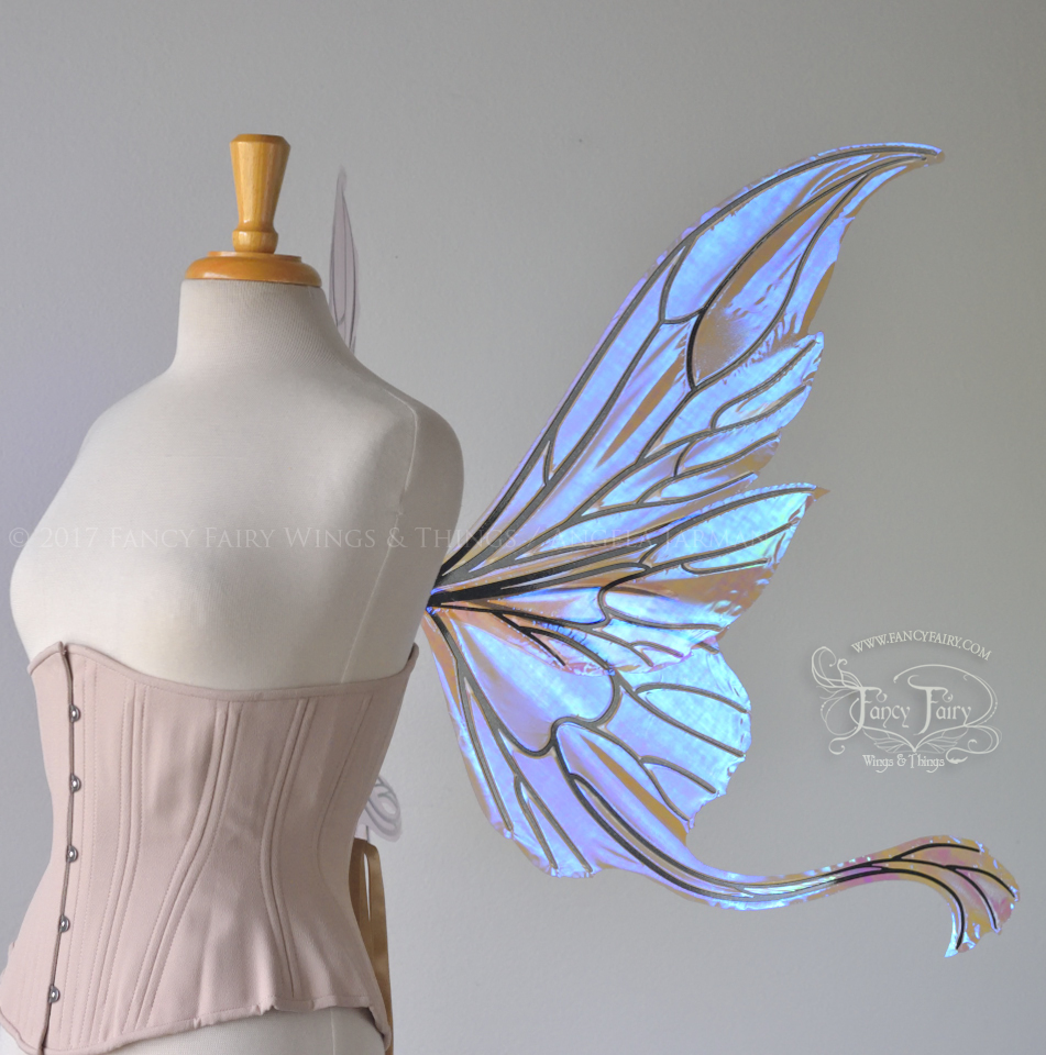 Guinevere Iridescent Fairy Wings in Clear Diamond Fire with Black Veining