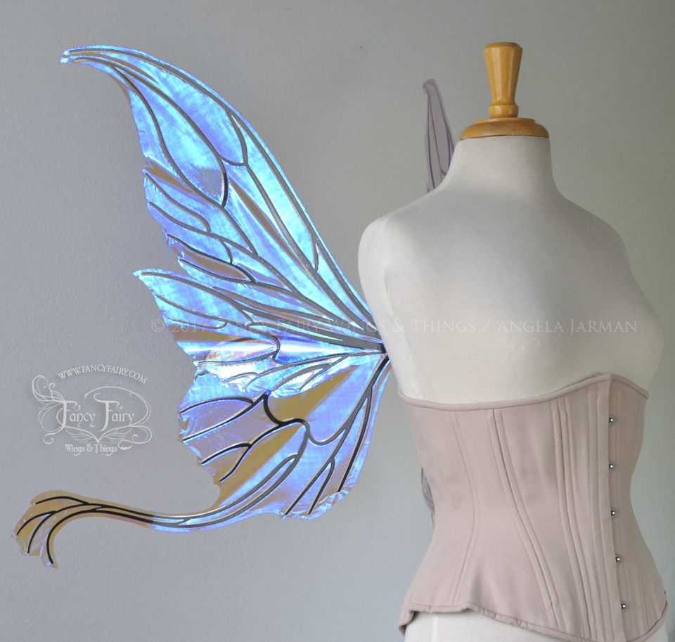 Guinevere Iridescent Fairy Wings in Clear Diamond Fire with Black Veining