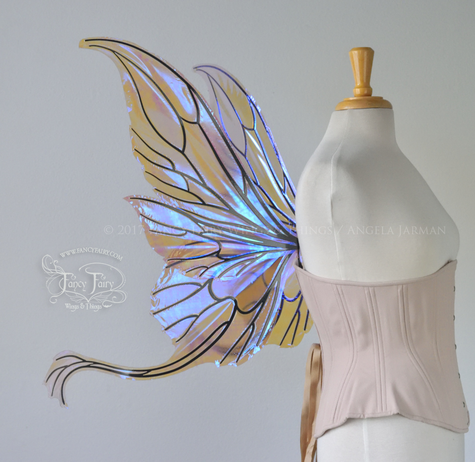 Guinevere Iridescent Fairy Wings in Clear Diamond Fire with Black Veining