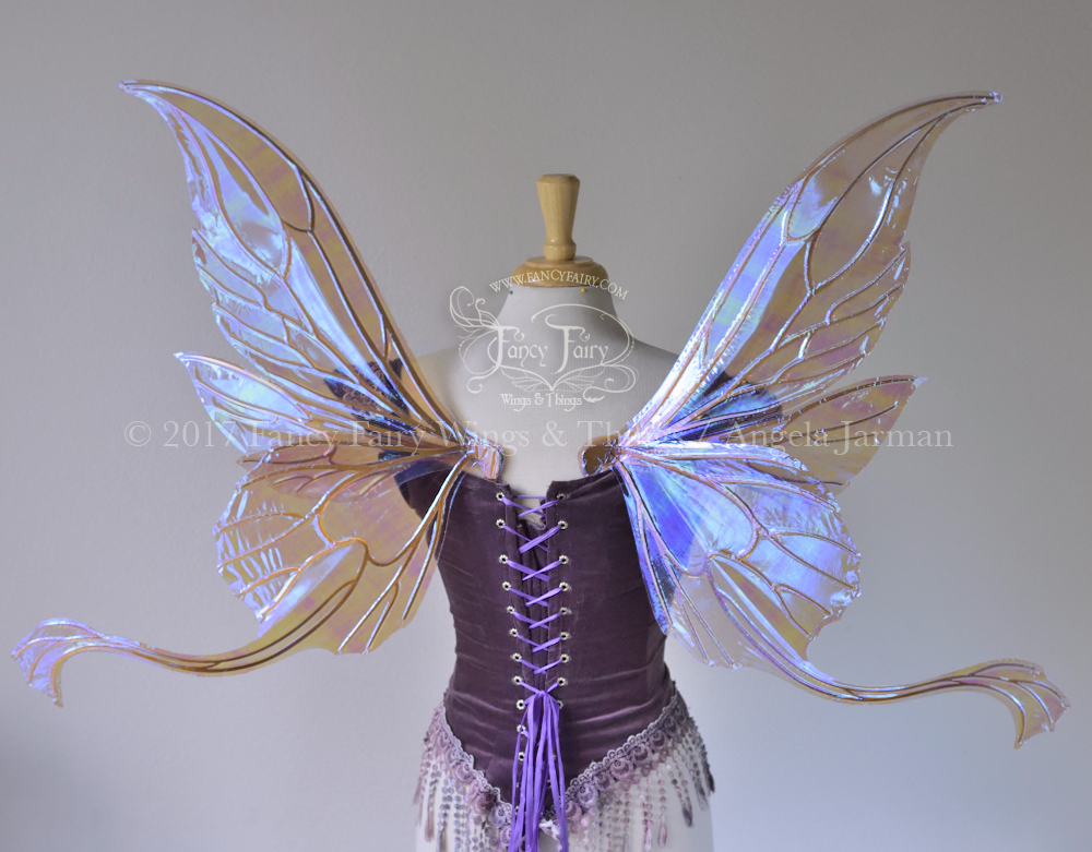 Guinevere Iridescent Fairy Wings in Lilac with Gold veins