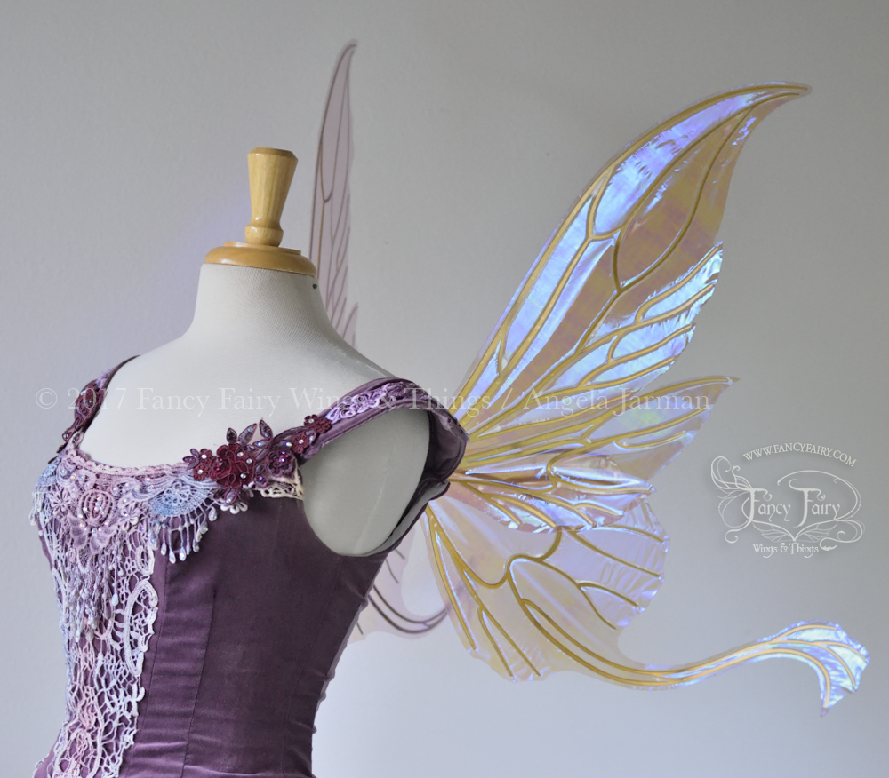 Guinevere Iridescent Fairy Wings in Lilac with Gold veins